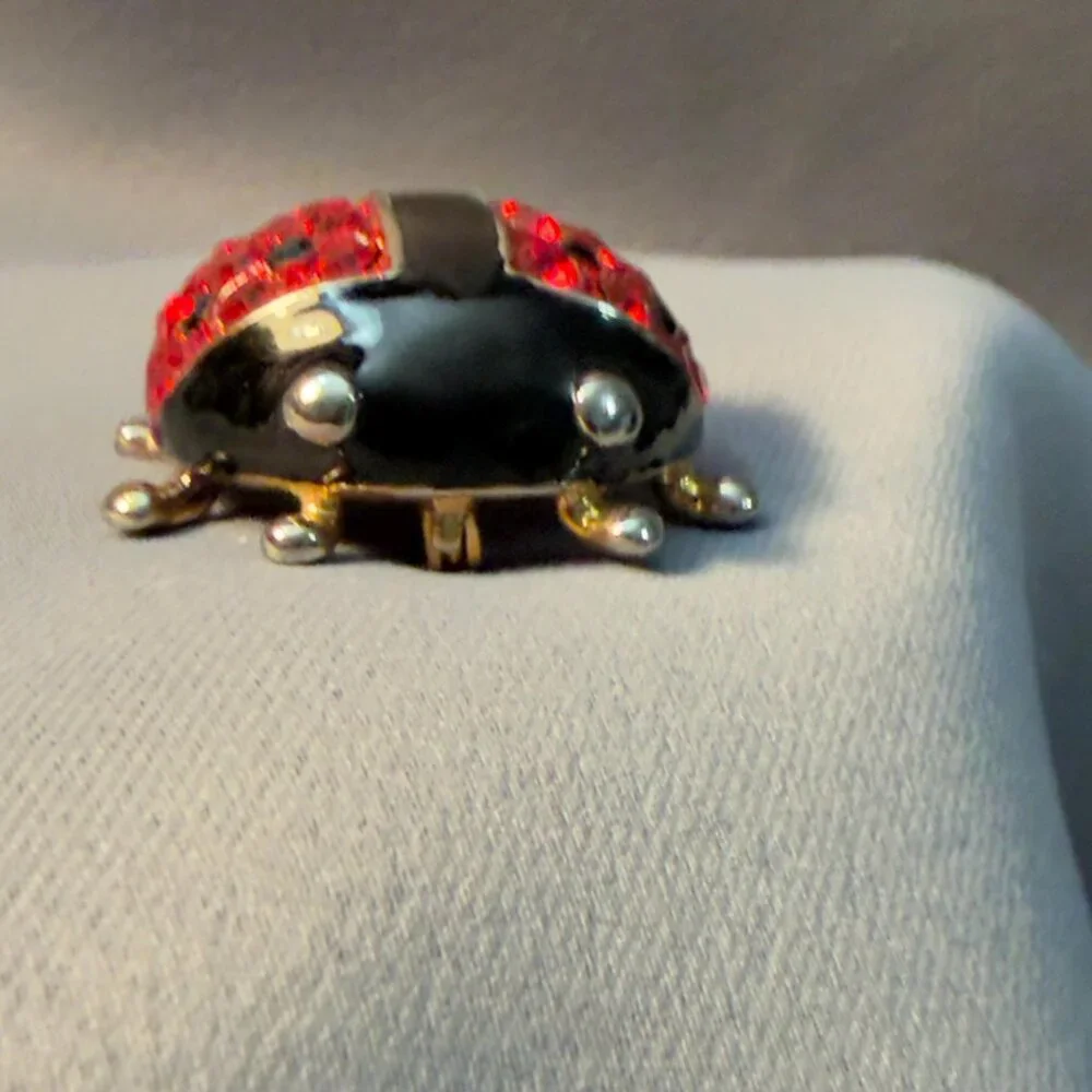 Ladybug Brooch Red Rhinestones Domed Vintage Pin 1.5